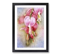 Pink Bleeding Heart Flowers Painting Framed Print | A2 Black Framed Wall Art | Ready to Hang | Modern Floral Picture | Living Room Bedroom Lounge Office