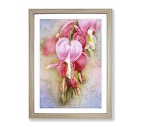 Pink Bleeding Heart Flowers Painting Modern Framed Print | A2 Oak Framed Wall Art | Ready to Hang | Modern Floral Picture | Living Room Bedroom Lounge Office