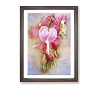 Pink Bleeding Heart Flowers Painting Modern Framed Print | A3 Walnut Framed Wall Art | Ready to Hang | Modern Floral Picture | Living Room Bedroom Lounge Office