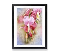 Pink Bleeding Heart Flowers Painting Modern Framed Wall Art Print, Ready to Hang Picture for Living Room Bedroom Home Office Décor, Black A3 (34 x 46 cm)