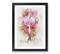 Pink Bleeding Heart Flowers Watercolour Framed Print | A2 Black Framed Wall Art | Ready to Hang | Modern Floral Picture | Living Room Bedroom Lounge Office