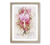 Pink Bleeding Heart Flowers Watercolour Framed Print | A2 Oak Framed Wall Art | Ready to Hang | Modern Floral Picture | Living Room Bedroom Lounge Office