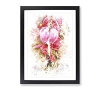 Pink Bleeding Heart Flowers Watercolour Modern Framed Print | A4 Black Framed Wall Art | Ready to Hang | Modern Floral Picture | Living Room Bedroom Lounge Office