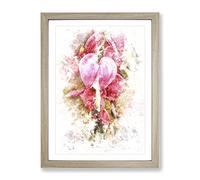 Pink Bleeding Heart Flowers Watercolour Modern Framed Print | A4 Oak Framed Wall Art | Ready to Hang | Modern Floral Picture | Living Room Bedroom Lounge Office