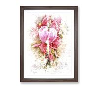Pink Bleeding Heart Flowers Watercolour Modern Framed Print | A4 Walnut Framed Wall Art | Ready to Hang | Modern Floral Picture | Living Room Bedroom Lounge Office