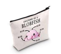 Pink Blobfish Lover Gift Anatomy of a Blobfish Makeup Bag Blobfish Owner Cosmetic Bag Sea Animal Lover Gift Ugly Animal Lover Zipper Travel Bag (Anatomy of a Blobfish White)