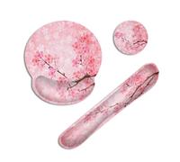 Pink Blooming Cherry Blossoms Ergonomic Mouse Mat with Wrist Rest,3-in-1 Memory Foam Keyboard Wrist Support Set, Non-Slip Base for Comfortable Typing, Gaming and Office Use for Women and Home Desk