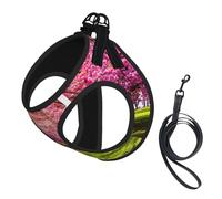 Pink Blooming Orchard Print Harness Leash Set For Cats And Dogs, Reflective Adjustable, Soft Breathable Mesh Vest With Escape-Proof Lead, For Small Pets And Kitten Puppies