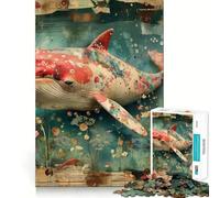 Pink Bloomy Whale 1000 Piece Jigsaw Puzzle for Teenagers Logic Toy Group Play Precision Cut Thoughtful Gift (38x26cm)