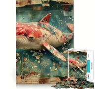 Pink Bloomy Whale 1000 Pieces Jigsaw Puzzles for Teenagers Solid Logic Toy Peaceful Fun Precision Cut Amazing Present (38x52cm)