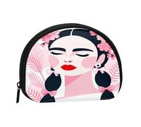 Pink Blossom Portrait Small Shell Coin Purse with Zipper for Women, Lightweight Durable Portable Bag for Storage Coins Keys Lipstick