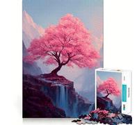Pink Blossom Tree Waterfall Landscape 1000 Piece Jigsaw Puzzles for Adults Smart Reason Toy Quiet Fun Smooth Edge Festival Gift (38x26cm)