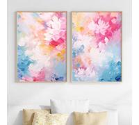 Pink Blue Abstract Painting Colorful Flower Canvas Wall Art Bright Color Pictures Pastel Pink Posters Colorful Abstract Art Prints Pink Blue and White Wall Art Multicolor Artwork 16x24inx2 No Frame