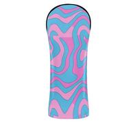 Pink Blue Abstract Wavy Lines Golf Head Covers Premium Leather Accessories with Number Tag for Driver & Fairway Woods