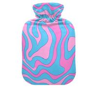 Pink Blue Abstract Wavy Lines hot-Water Bottle with Soft Cover, 2Lwater Bag for Period Cramps,Hot and Cold Therapies,bolsas de agua Caliente para Dolores