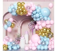 Pink Blue Balloon Arch Kit,100 Pcs Pink Blue Gold Balloon Garland Kit with Confetti Balloons for Gender Reveal Birthday Baby Shower Wedding Engagement Anniversary Party Decorations