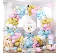 Pink Blue Balloon Arch Kit, 140 Pcs Pastel Blue Baby Pink White Balloon Garland Set with Metallic Gold Confetti Balloons for Boys or Girls Baby Shower Gender Reveal Birthday Wedding Party Decorations