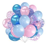 Pink Blue Balloons, 12 Inch Pastel Pink Blue Metallic Balloon, 60PCS Macaron Pink & Blue Confetti Latex Party Balloons Set for Gender Reveal Boys or Girls Birthday Baby Shower Wedding Bridal Shower
