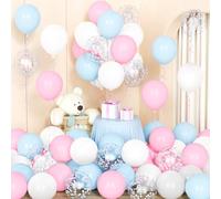 Pink Blue Balloons,50 Pcs 12 Inch Pastel Light Pink Blue white Confetti Latex Balloons with 2 Ribbons for Girls Boys Birthday Party Baby Shower Wedding Gender Reveal Decorations