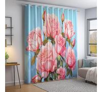 Pink Blue Blackout Curtains, Watercolor Flowers Roses Elegant Printed, Thermal Insulated Room Darkening Eyelet Blackout Curtains for Bedroom Living Room Kitchen Nursery 30 × 65 Inch, 2 Panels