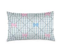 Pink Blue Bow Check Standard/Queen Size empty pillow case with zipper decorate pillo case in cotton Lightweight, Soft Easy Care funda para almohada 20x30 inchs Set of 2