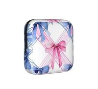 Pink Blue Bow Sanitary Napkin Storage Bag Period Pouch, Discreet Sanitary Towel Holder Grid Portable Feminine Pad Organiser for Women, Teen Girls, Travel & School