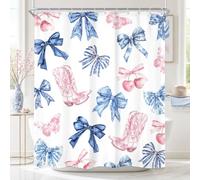 Pink Blue Bow Western Boots Floral Cherry Bathroom Shower Curtain Set