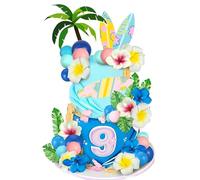 Pink Blue Cake Topper Hawaiian Flowers Coconut Tree Surfboard Cake Decoration for Baby Shower Hawaiian Beach Summer Themed Party Supplies