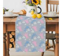 Pink Blue Cartoon Dinosaurs Table Runner 72 Inches Long,Table Runners Kitchen Dining Tables Decoration for Home Party Decor, Animal White Hearts on Gray Tables Runner Wedding Dresser Scarf