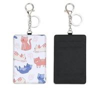 Pink Blue Cat Bus Pass Card Holder with Keyring Bus Pass Holder for Women Men with 2 Card Slots Slim Wallet for Nurse Teacher Student Meal Bank Credit Cards Daily Use Nurse Accessories