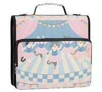 Pink Blue Cats Dancing Cartoon 1.5-Inch 3-Rings Zippered Binder Bag with Strap Easy to Carry Zippered Portfolio for Middle School