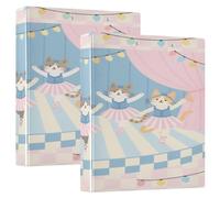 Pink Blue Cats Dancing Cartoon 1 and 1/2 Inch School Binder 3 Ringing with Pockets Pack of 1/2 Office Binder Supplies 200 Sheets