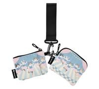 Pink Blue Cats Dancing Cartoon Dual Coin Purse Credit Card Holder Wallet Compact Size Card Wallet Money Organizer with Zipper Coin Pocket for Ladies 2 Pcs portatarjetas para