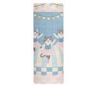 Pink Blue Cats Dancing Cartoon natural yoga mat for home printed, non slip, hot yoga towel non slip with carrying bag tapete para ejercicio 71x26 inches