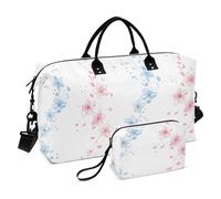 Pink Blue Cherry Blossom Simple Line Decorative Large Travel Bag Gym Duffel Bag with Adjustable Strap for Gym Large Capacity bolso de para Mujer