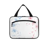 Pink Blue Cherry Blossom Simple Line Hanging Travel kit with Hook, Designer Waterproof Cosmetic Makeup Bag for Traveler Gym bolsas para maquillaje L