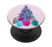 Pink Blue Christmas Tree Girly Y2K Aesthetic Holiday Design PopSockets Adhesive PopGrip