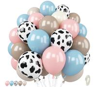 Pink Blue Cow Balloons, 50 Pcs 12 Inch Retro Dusty Blue Light Pink Nude White Balloon with Double Stuffed Apricot and Ivory Latex Balloons for Western Farm Theme Birthday Cowboy Cowgirls Baby Shower