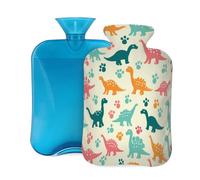 Pink Blue Dinosaurs Footprints Hot Water Bottle with Cover, 2L Large Capacity Hot Water Bag for Hot Cold Compress, Hand Feet Warmer, Neck Shoulder Pain Relief