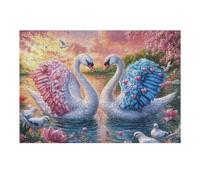 Pink Blue Feather Swans 300 Pieces Classic Jigsaw Puzzle Pool Lotus Flora Puzzle for Adults Concentration Training Wall Art Mental Exercise Halloween Thick Cardboard 300 PCS