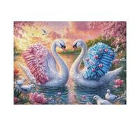 Pink Blue Feather Swans 500 Piece Jigsaw Puzzle Pack Pool Lotus Flora Teens Beginners Cognitive Development Puzzle Fans Group Play Anniversary Premium Cardboard 500 PCS