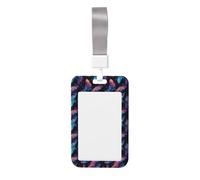 Pink Blue Feathers Print Badge Holder with Lanyard, Hard Plastic Vertical Name ID Card Badge Holders