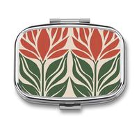 Pink Blue Flowers Medieval Botanical Floral Pill Box 2 Compartment Portable Medicine Pill Case Travel Pill Organizer for Pocket Purse