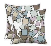Pink Blue Geometric Mosaic Square Cushion Covers, Soft Pink Pastel Squares Sofa Throw Pillow Cover 45cm X 45cm, 18X18 Inch Pillow Cases for Home Decor, Teenage Boy Gifts Gifts for Women, Set of 2