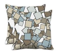 Pink Blue Geometric Mosaic Square Cusion Covers, Soft Pink Pastel Squares Living Room Throw Pillow Cover 45cm X 45cm, 18X18 Inch Pillowcase for Home Decor, Teen Girl Gifts New Home Gifts, Set of 2