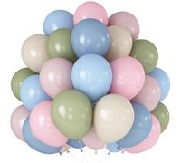 Pink Blue Green Balloons 12inch 60pcs Pale Pink Beige Light Pastel Blue White Sand Dusty Green Helium Latex Balloon for Arch Boho Birthday Garden Tea Party Decorations Bridal Baby Shower Wildflower