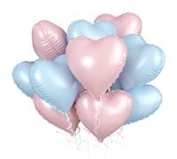 Pink Blue Heart Balloons, 18 Inch Pastel Blue Pink Foil Heart Balloons, 18 Inch Light Pink and Blue Heart Shape Mylar Balloons for Girls Boys Birthday Baby Shower Gender Reveal Party Decorations