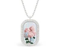 Pink Blue Hydrangea Flowers Vintage Aesthetic Rectangle Pendant Necklace Silver Women Jewelry Alloy Keychain Tag Jewelry