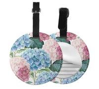 Pink Blue Hydrangea,Luggage Tags Pu Leather Name Tag Travel Suitcase Identifier ID Tags Durable Baggage Label 2 pcs