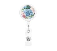 Pink Blue Hydrangea, Retractable Badge Holder,Badge Reels Holder with ID Clip Alligator Clip
